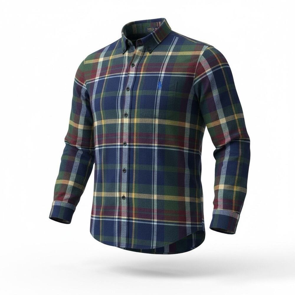 U.S. Polo Assn Men’s Color Block Plaid Button Down Shirt Stretch Blue Green L